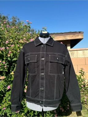 Vans “In The Know” Black Canvas Jacket with White Contrast Stitching Size XS